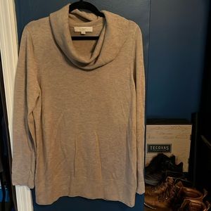 Beautiful and soft khaki cowl neck tunic sweater. XL. Loft